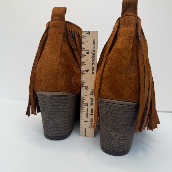Mata Fringe Ankle Booties Sz 8.5M | Western Boho Suede Heel Boot | Brown - Picture 3 of 16